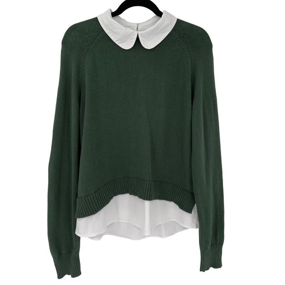 Modcloth Sweaters - Modcloth Holiday Lane Twofer Sweater Collared 100% Cotton Green Women Large